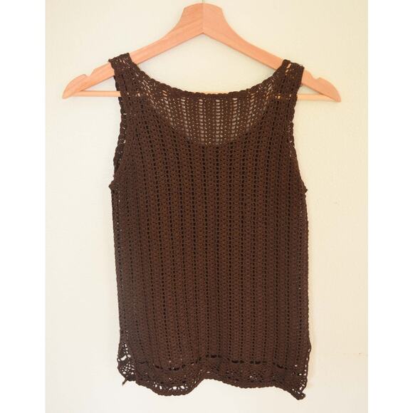 Brown Crochet Ruffle Trim Tank Size Small - Picture 6 of 6